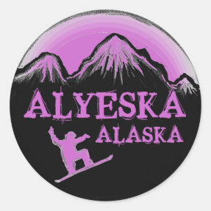 Alyeska Alaska purple snowboarder stickers