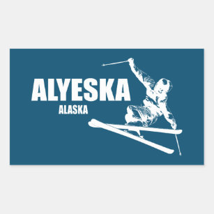 Alyeska Alaska Skier Rectangular Sticker