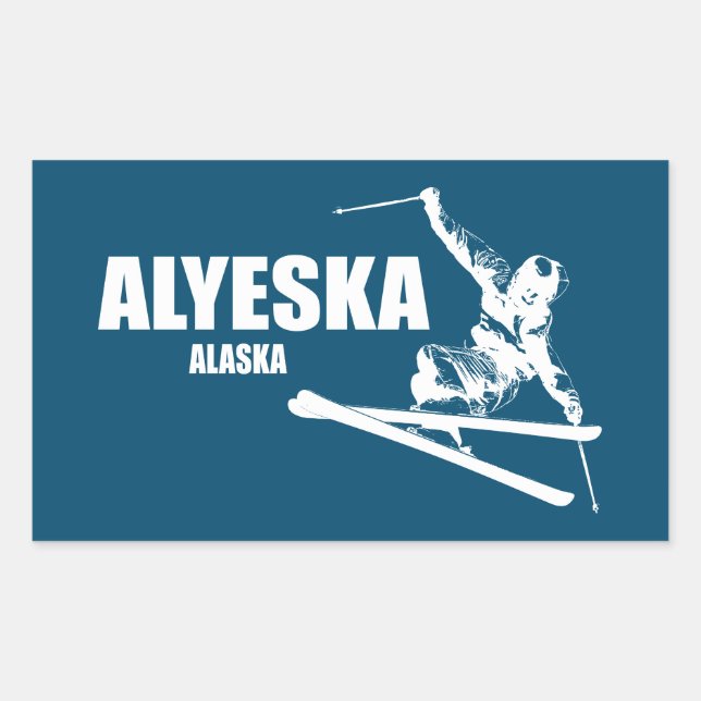Alyeska Alaska Skier Rectangular Sticker (Front)