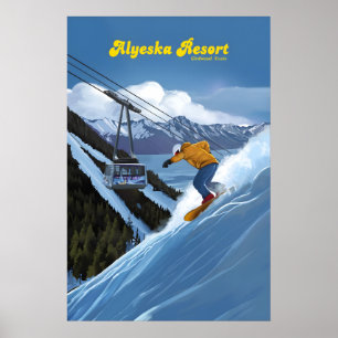 Alyeska Alaska Snowboard Ski Resort Travel Poster