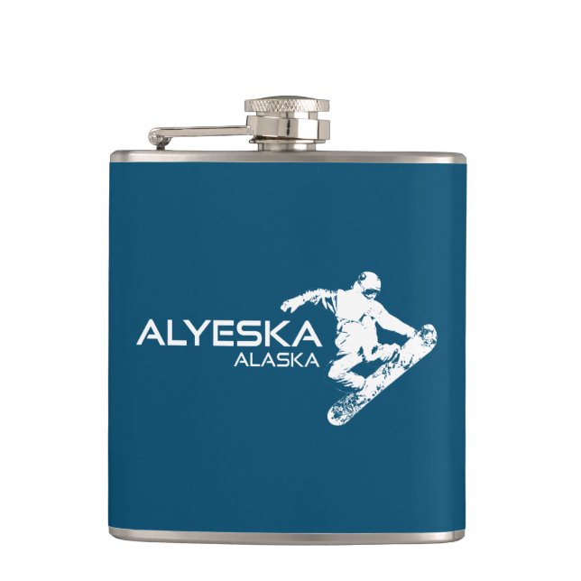 Alyeska Alaska Snowboarder Hip Flask (Front)