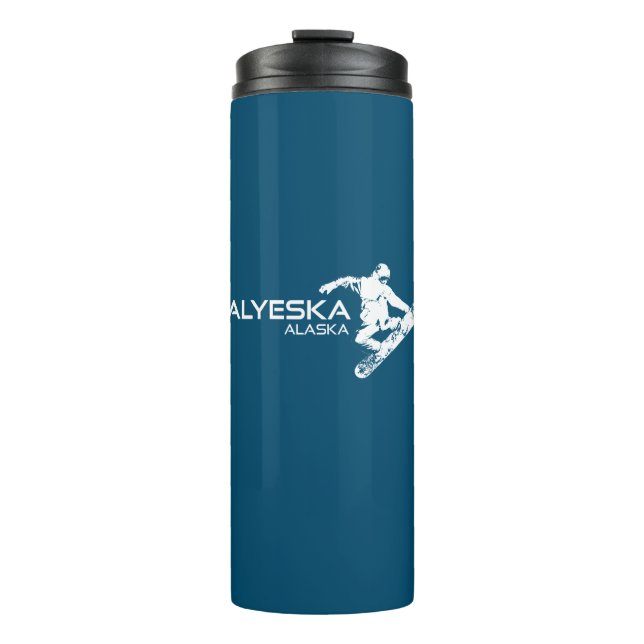 Alyeska Alaska Snowboarder Thermal Tumbler (Front)