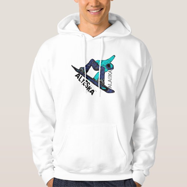 Alyeska Alaska teal snowboard guys hoodie (Front)