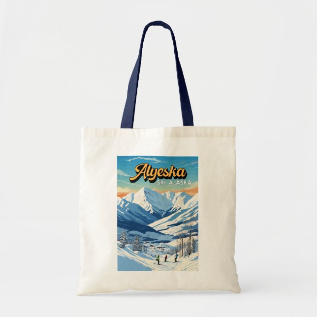 Alyeska Alaska Winter Travel Art Vintage Tote Bag (Front)