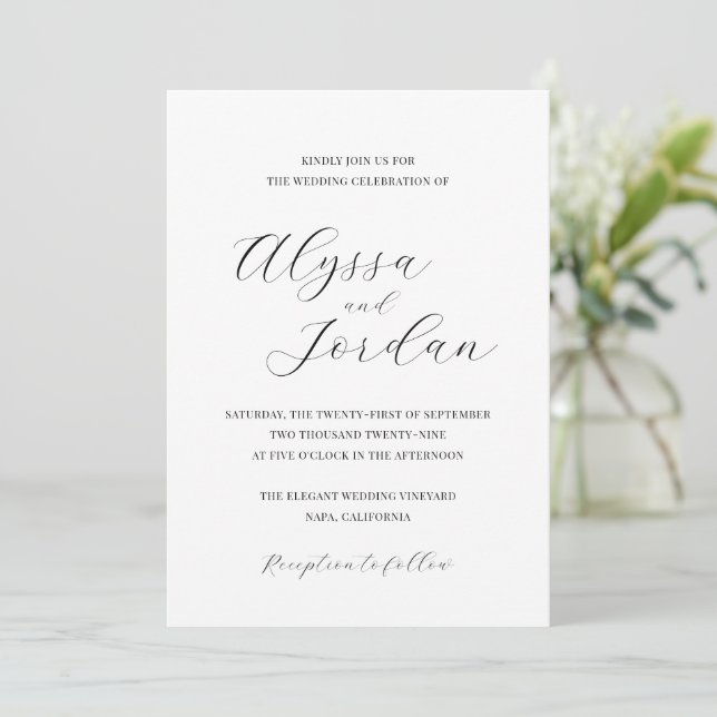 Alyssa Calligraphy Typography Elegant Wedding Invitation (Standing Front)