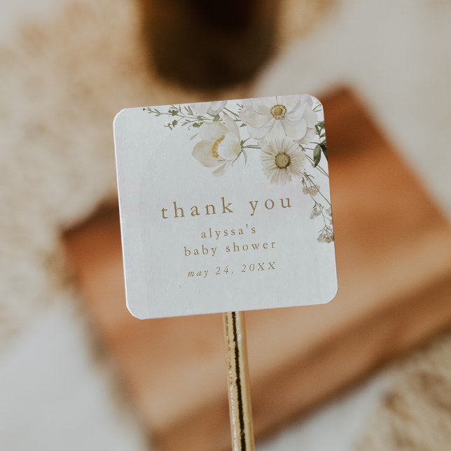 ALYSSA Floral Boho Flower Baby Shower Thank You Square Sticker (ALYSSA Floral Boho Flower Baby Shower Thank You Square Sticker)