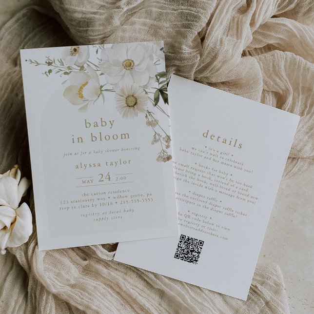 ALYSSA Floral QR Flower Baby In Bloom Baby Shower Invitation (ALYSSA Floral QR Flower Baby In Bloom Baby Shower Invitation)