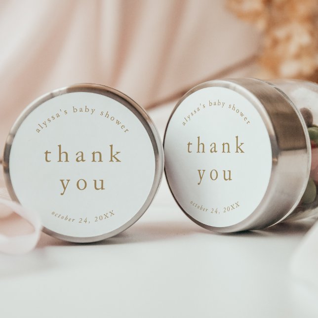 ALYSSA Gold Unique Simple Baby Shower Thank You Classic Round Sticker (ALYSSA Gold Unique Simple Baby Shower Thank You Classic Round Sticker)