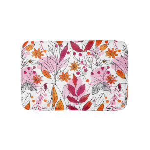 Alyssa Mae Hand Drawn Pink and Orange Foliage Bath Mat