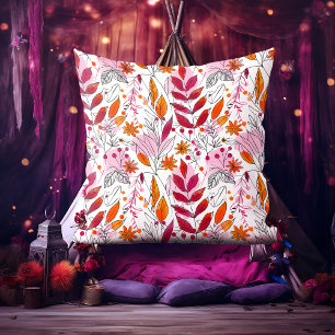 Alyssa Mae Hand Drawn Pink and Orange Foliage Cushion