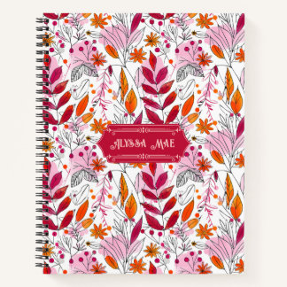 Alyssa Mae Pink and Orange Foliage Deluxe Notebook