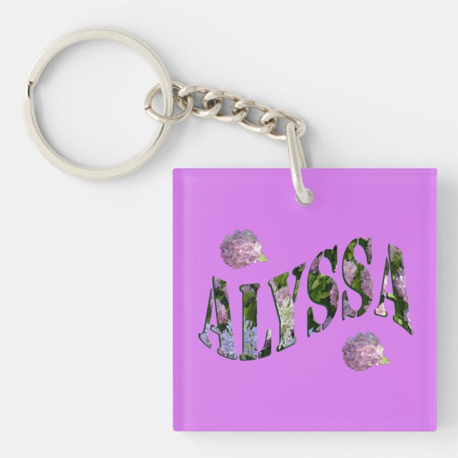 Alyssa, Name Logo Made With Hydrangeas, Key Ring (Front)