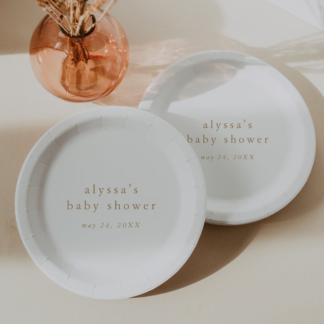 ALYSSA White Gold Boho Modern Simple Baby Shower Paper Plate (ALYSSA White Gold Boho Modern Simple Baby Shower Paper Plates)
