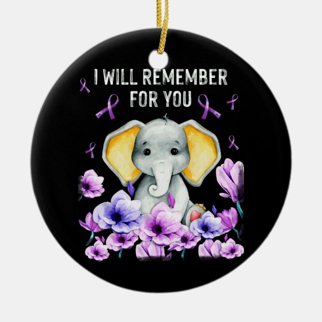 Alzheimer Awareness Cute Elephant I Will Remember  Ceramic Ornament (Front)