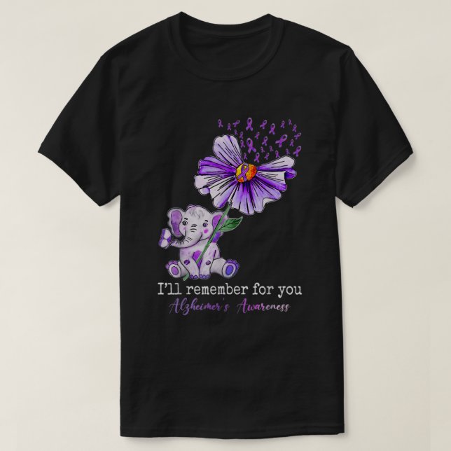 Alzheimer Awareness Cute Elephant I Will Remember  T-Shirt (Design Front)