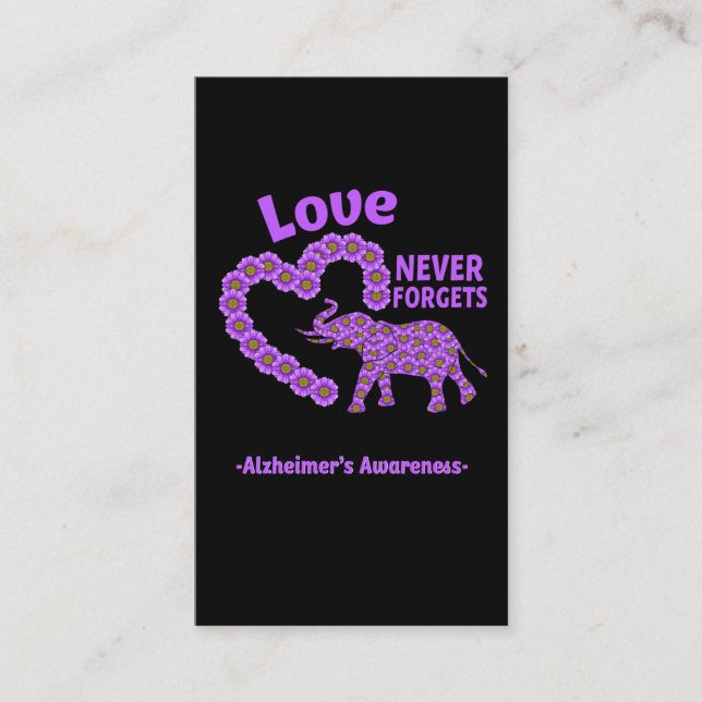 Alzheimer Awareness Elefant Love Daisy Heart Business Card (Front)