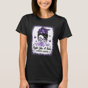 Alzheimer Awareness Messy Bun Girl Leopard T-Shirt