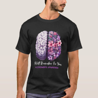 Alzheimer s Awareness Brain Flower Ribbon Purple D T-Shirt