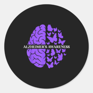 Alzheimer’s awareness support purple brain classic round sticker
