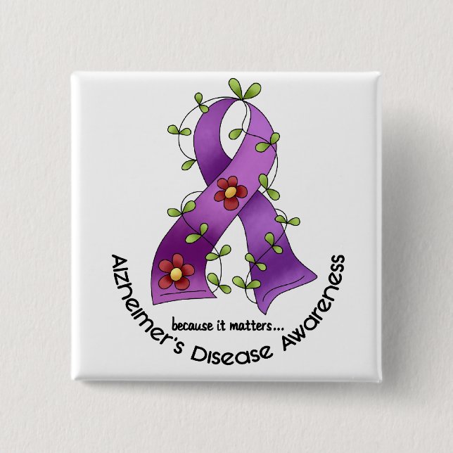 ALZHEIMER’S DISEASE AWARENESS Flower Ribbon 1 15 Cm Square Badge (Front)