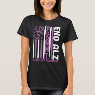 Alzheimers American Flag End Alz Alzheimer's Aware T-Shirt