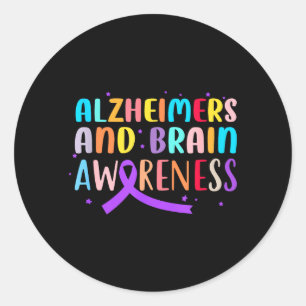 Alzheimers and Brain Awareness Purple Colour Ribbo Classic Round Sticker