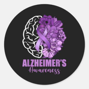 Alzheimers awareness brain flower purple ribbon classic round sticker
