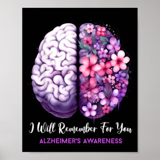 Alzheimers Awareness Brain Flower Ribbon Purple Poster