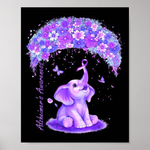 Alzheimers awareness elephant flower purple ribbon poster