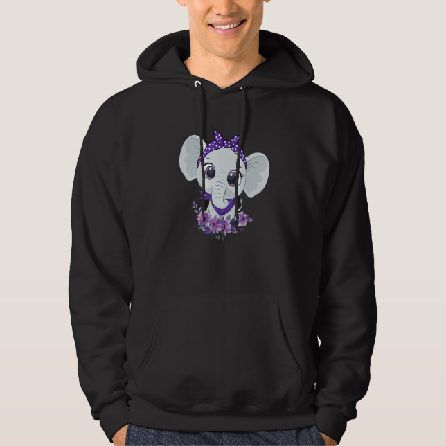 Alzheimer's Awareness Elephant Purple Flower Warri Hoodie (Front)