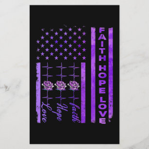 Alzheimers Awareness Faith Hope Love Purple Stationery