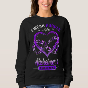Alzheimer's Awareness I Wear Purple Butterfly Hear Sweatshirt