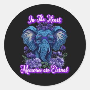 Alzheimers Awareness Mental Health Purple Elephant Classic Round Sticker