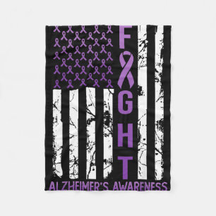 Alzheimers Awareness Month Day USA Flag Ribbon Fleece Blanket