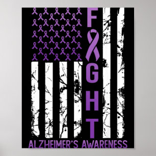 Alzheimers Awareness Month Day USA Flag Ribbon Poster
