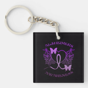 Alzheimers Awareness Purple Butterflies Key Chain2 Key Ring