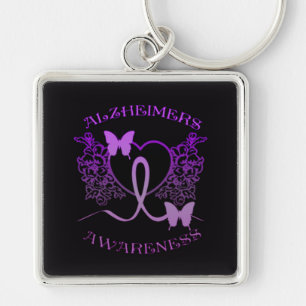 Alzheimers Awareness Purple Butterflies Key Chain3 Key Ring