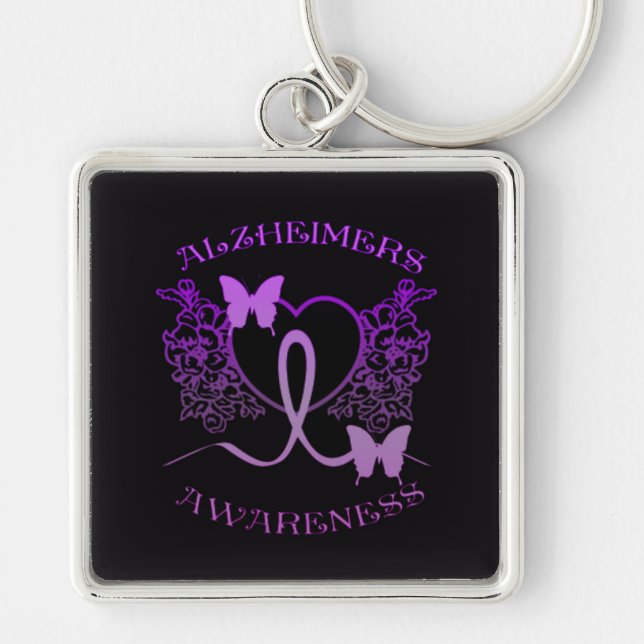 Alzheimers Awareness Purple Butterflies Key Chain3 Key Ring (Front)