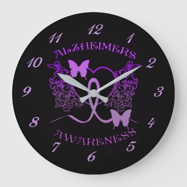 Alzheimers Awareness Purple Butterflies Wall Clock (Front)