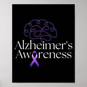 Alzheimers Awareness Remember Purple Ribbon Brain Poster
