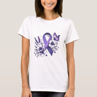 Alzheimers Awareness Ribbon Butterfly Floral T-Shirt