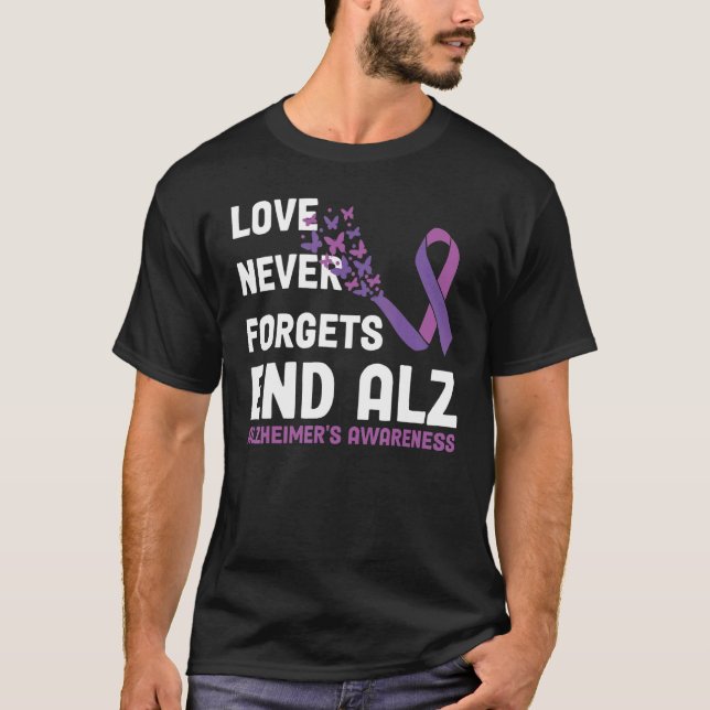 Alzheimer's Awareness Ribbon Purple Butterflies T-Shirt (Front)
