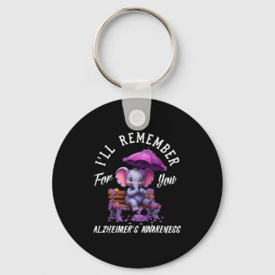 Alzheimer's awareness ribbon remember for elephant key ring