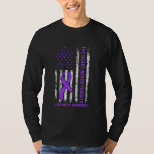Alzheimer's Awareness USA American Flag Purple Rib T-Shirt