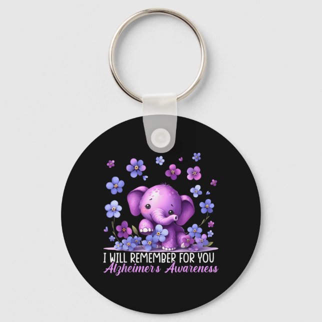 Alzheimers Awareness Will Remember for Elephant Key Ring (Front)