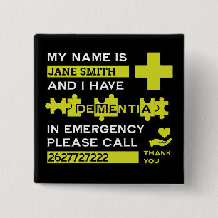 Alzheimer's Disease Alert 15 Cm Square Badge