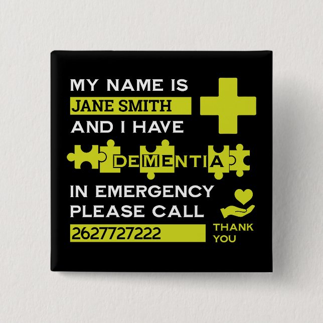  Alzheimer's Disease Alert 15 Cm Square Badge (Front)