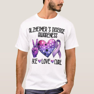 Alzheimer's Disease Awareness Peace Love Cure T-Shirt
