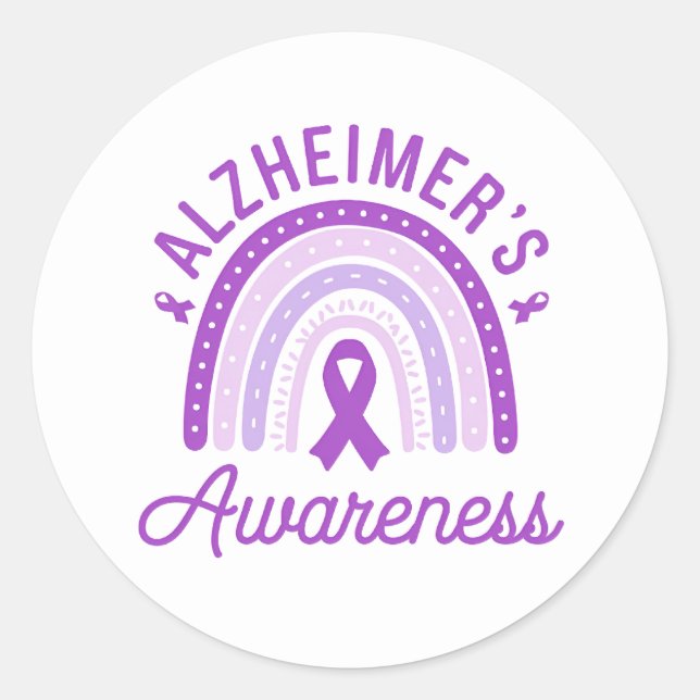 Alzheimer's Disease Awareness Purple Ribbon Classic Round Sticker (Front)