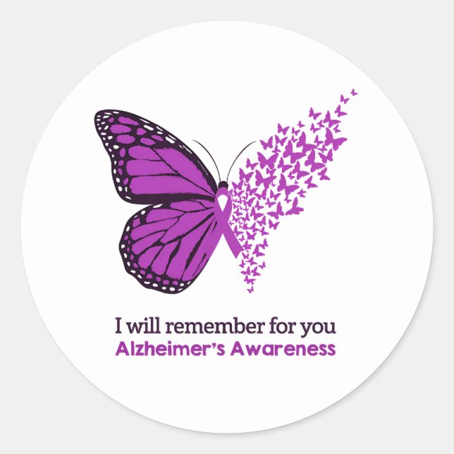 Alzheimer's Disease Awareness Purple Ribbon Classic Round Sticker (Front)